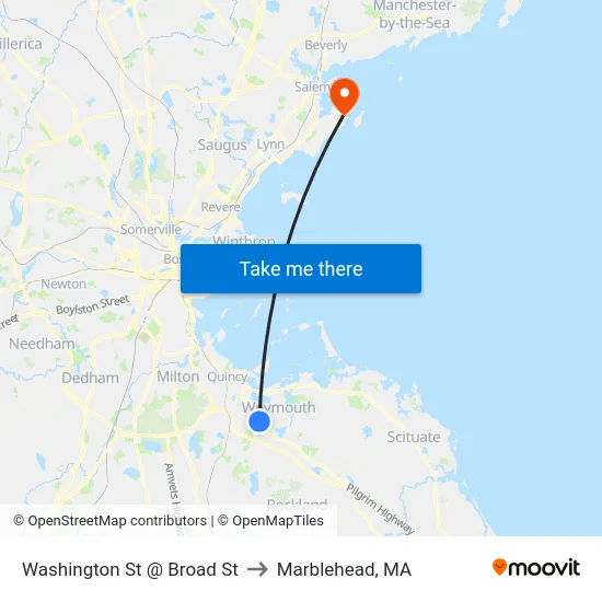 Washington St @ Broad St to Marblehead, MA map