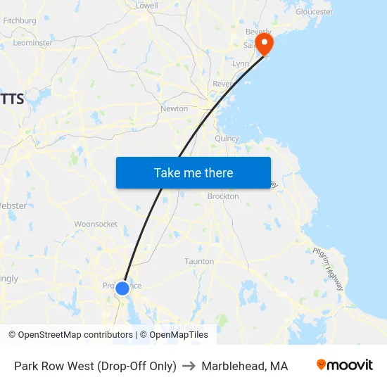 Park Row West (Drop-Off Only) to Marblehead, MA map