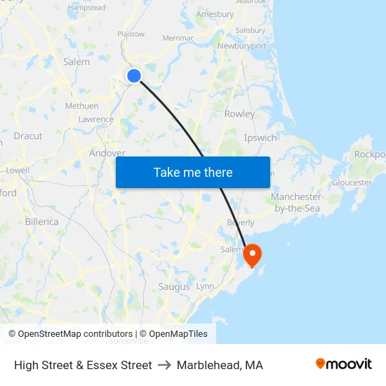 High Street & Essex Street to Marblehead, MA map