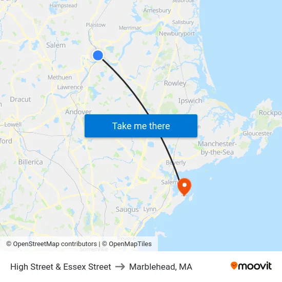High Street & Essex Street to Marblehead, MA map