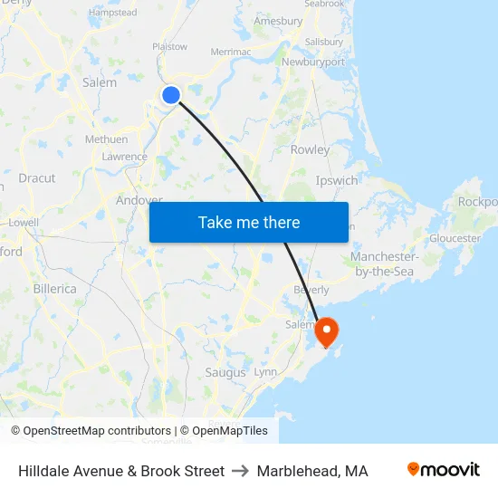 Hilldale Avenue & Brook Street to Marblehead, MA map