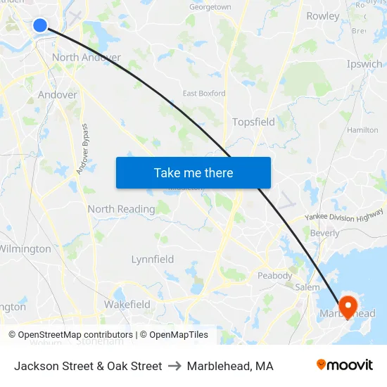 Jackson Street & Oak Street to Marblehead, MA map