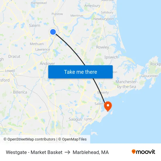 Westgate - Market Basket to Marblehead, MA map