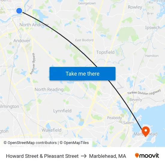 Howard Street & Pleasant Street to Marblehead, MA map
