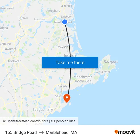 155 Bridge Road to Marblehead, MA map