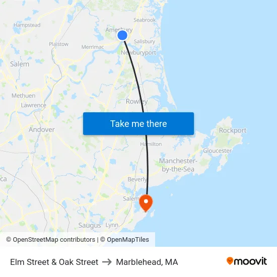 Elm Street & Oak Street to Marblehead, MA map