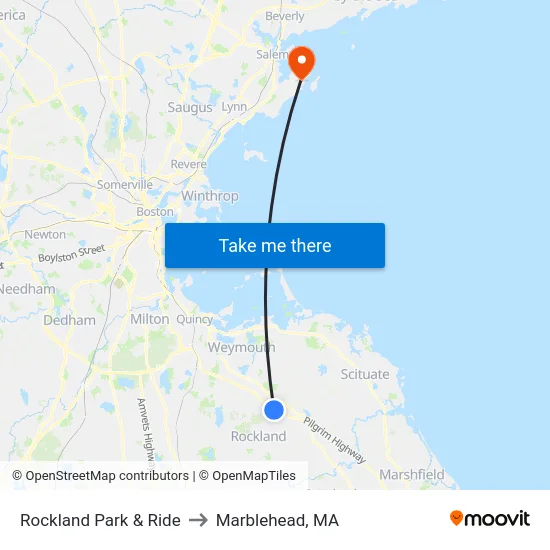 Rockland Park & Ride to Marblehead, MA map