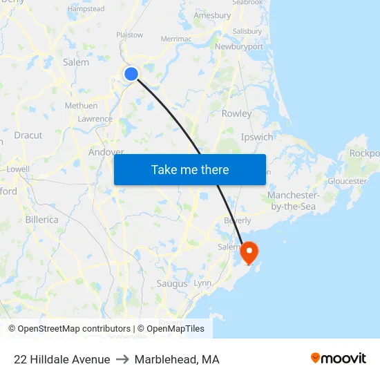 22 Hilldale Avenue to Marblehead, MA map