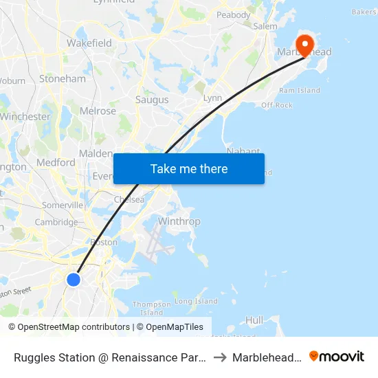 Ruggles Station @ Renaissance Park Garage to Marblehead, MA map