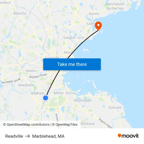 Readville to Marblehead, MA map