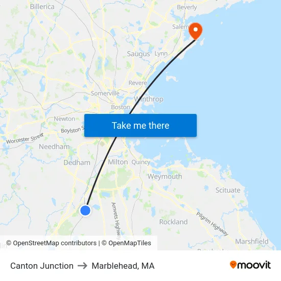 Canton Junction to Marblehead, MA map