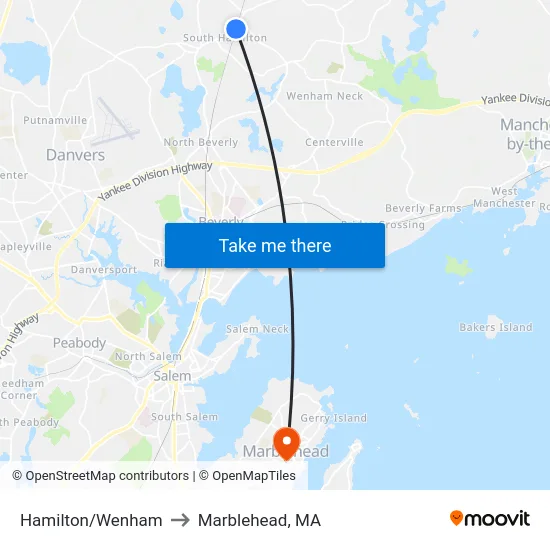 Hamilton/Wenham to Marblehead, MA map