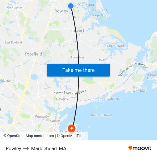 Rowley to Marblehead, MA map