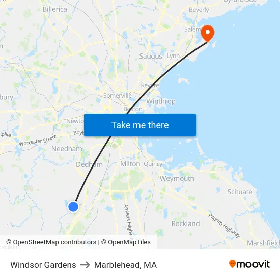 Windsor Gardens to Marblehead, MA map