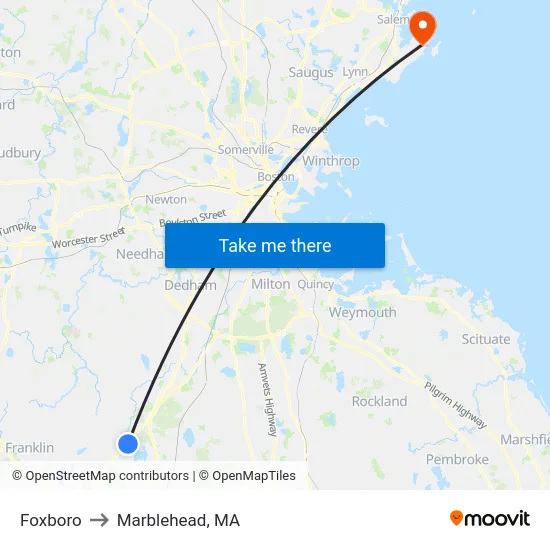 Foxboro to Marblehead, MA map