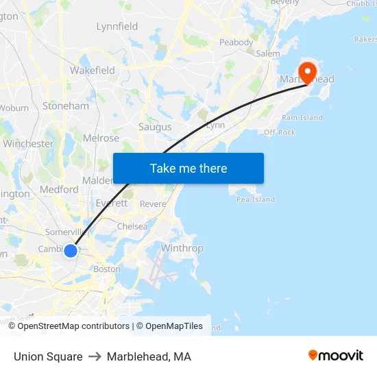 Union Square to Marblehead, MA map