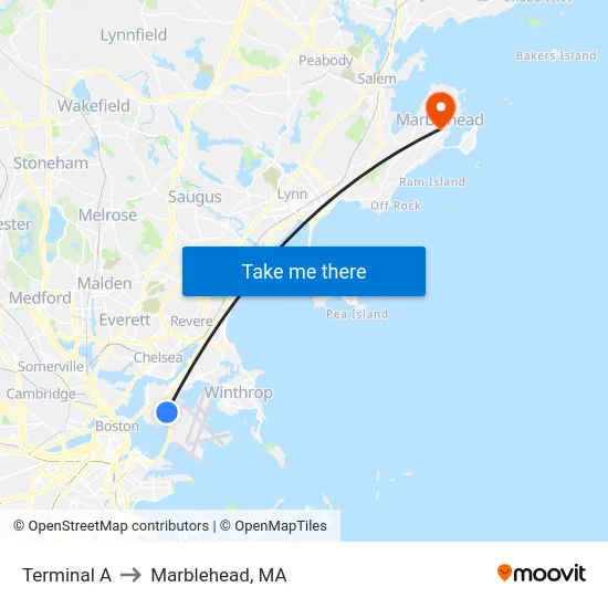 Terminal A to Marblehead, MA map