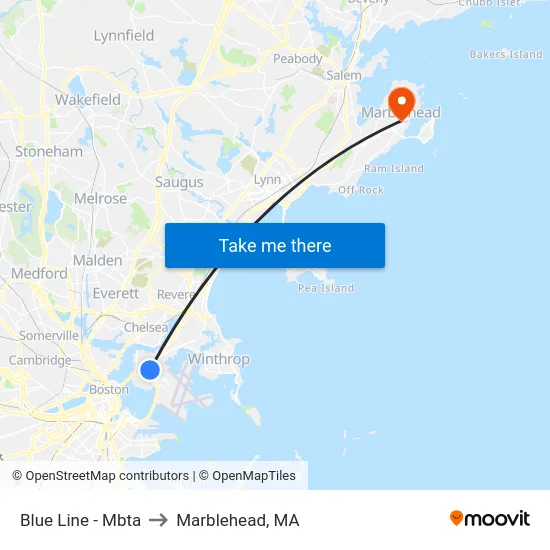 Blue Line - Mbta to Marblehead, MA map