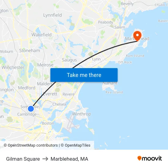 Gilman Square to Marblehead, MA map