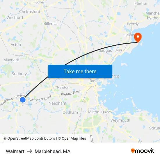 Walmart to Marblehead, MA map