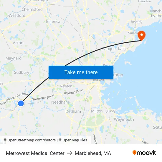Metrowest Medical Center to Marblehead, MA map