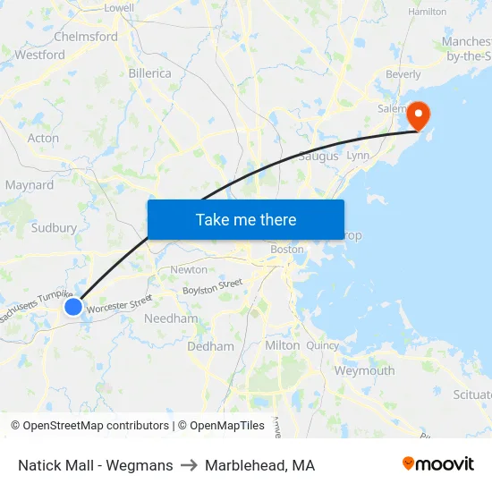 Natick Mall - Wegmans to Marblehead, MA map