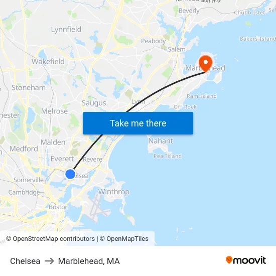 Chelsea to Marblehead, MA map