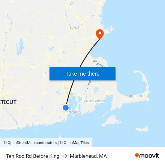 Ten Rod Rd Before King to Marblehead, MA map