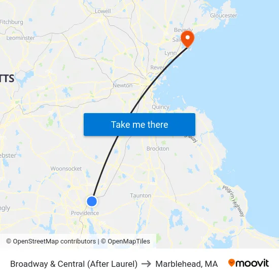 Broadway & Central (After Laurel) to Marblehead, MA map