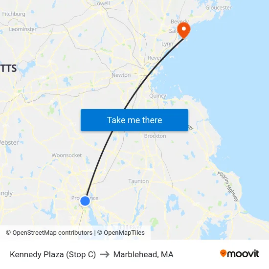 Kennedy Plaza (Stop C) to Marblehead, MA map