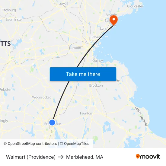 Walmart (Providence) to Marblehead, MA map