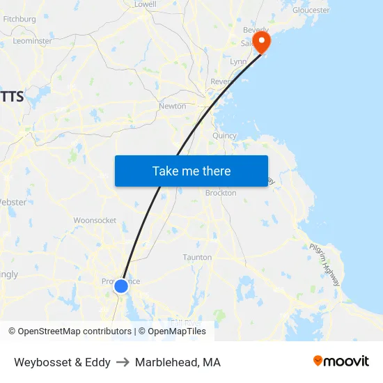 Weybosset & Eddy to Marblehead, MA map