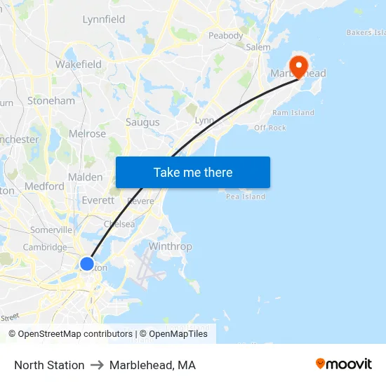 North Station to Marblehead, MA map