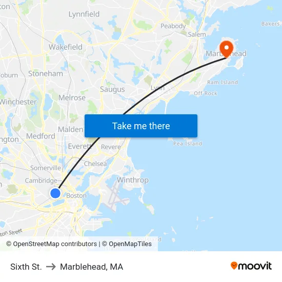 Sixth St. to Marblehead, MA map
