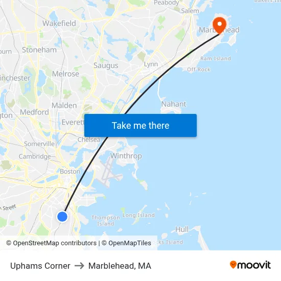 Uphams Corner to Marblehead, MA map