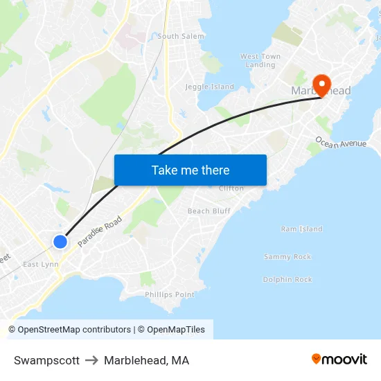 Swampscott to Marblehead, MA map