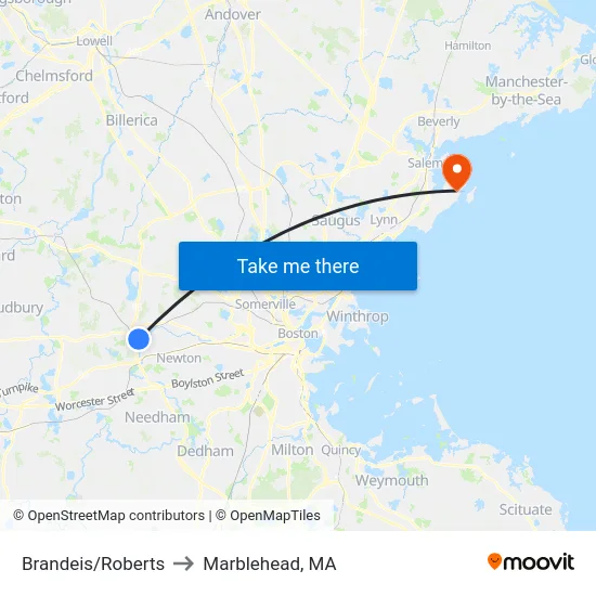 Brandeis/Roberts to Marblehead, MA map