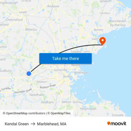 Kendal Green to Marblehead, MA map