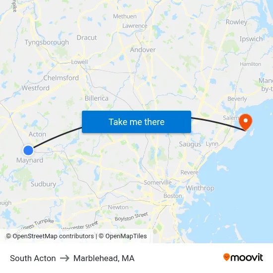 South Acton to Marblehead, MA map