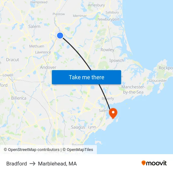 Bradford to Marblehead, MA map