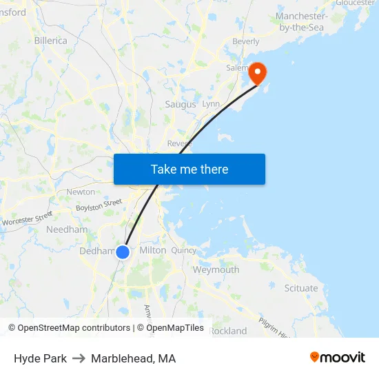 Hyde Park to Marblehead, MA map