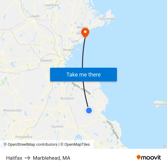 Halifax to Marblehead, MA map