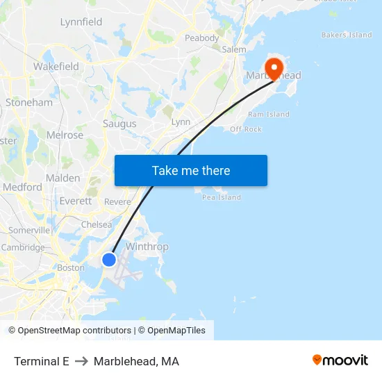 Terminal E to Marblehead, MA map
