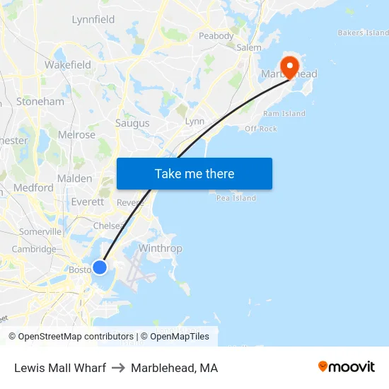 Lewis Mall Wharf to Marblehead, MA map