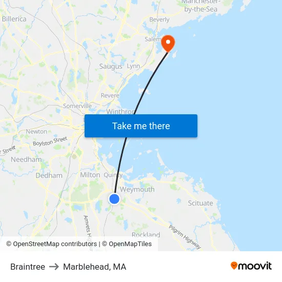 Braintree to Marblehead, MA map