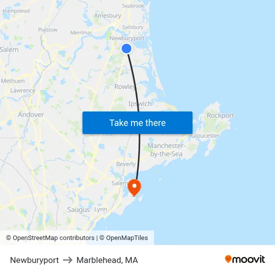 Newburyport to Marblehead, MA map