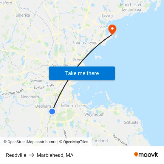 Readville to Marblehead, MA map