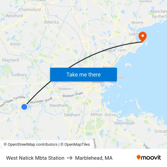 West Natick Mbta Station to Marblehead, MA map
