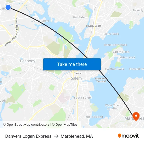 Danvers Logan Express to Marblehead, MA map
