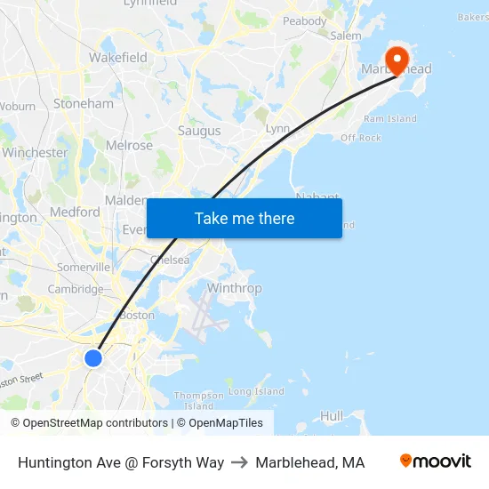 Huntington Ave @ Forsyth Way to Marblehead, MA map
